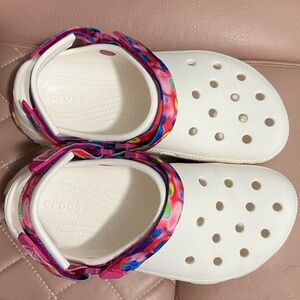 White with rainbow strap crocs